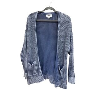 PINK Victoria's Secret Blue Knit Open Front Cardigan Sweater Pockets Oversized